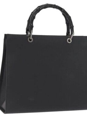 GUCCI Bamboo Hand Bag Leather Black 002 1010 Auth 164479